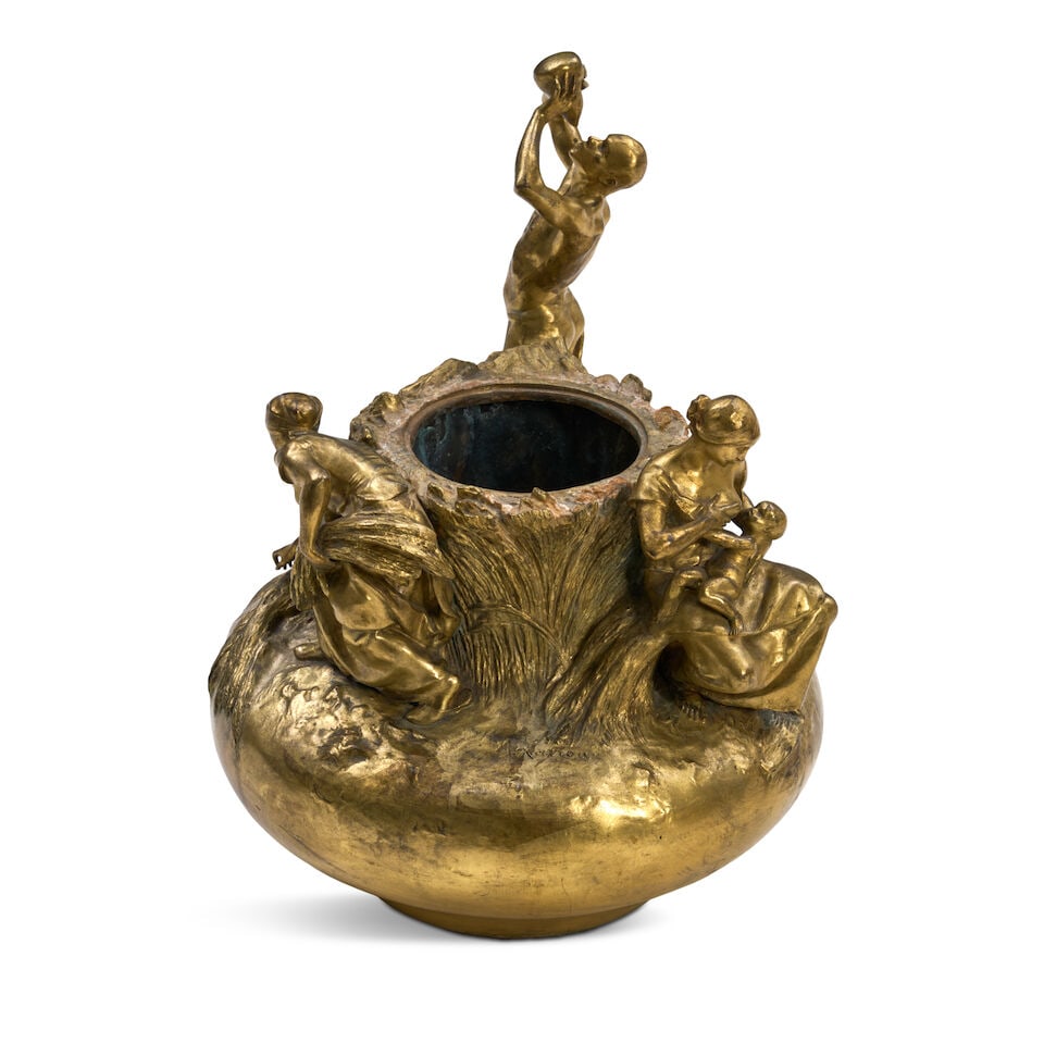 ANTONIN LARROUX (1859-1937) 'LES BLES MOISSONS' FIGURAL VASE Paris, France, circa 1900, gilt bro... - 4