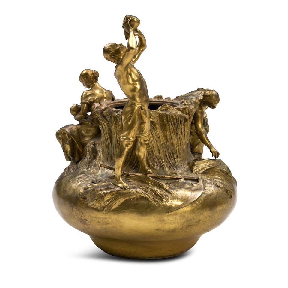 ANTONIN LARROUX (1859-1937) 'LES BLES MOISSONS' FIGURAL VASE Paris, France, circa 1900, gilt bro... - 5