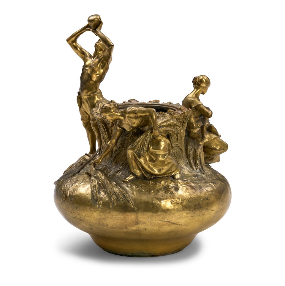 ANTONIN LARROUX (1859-1937) 'LES BLES MOISSONS' FIGURAL VASE Paris, France, circa 1900, gilt bro... - 6