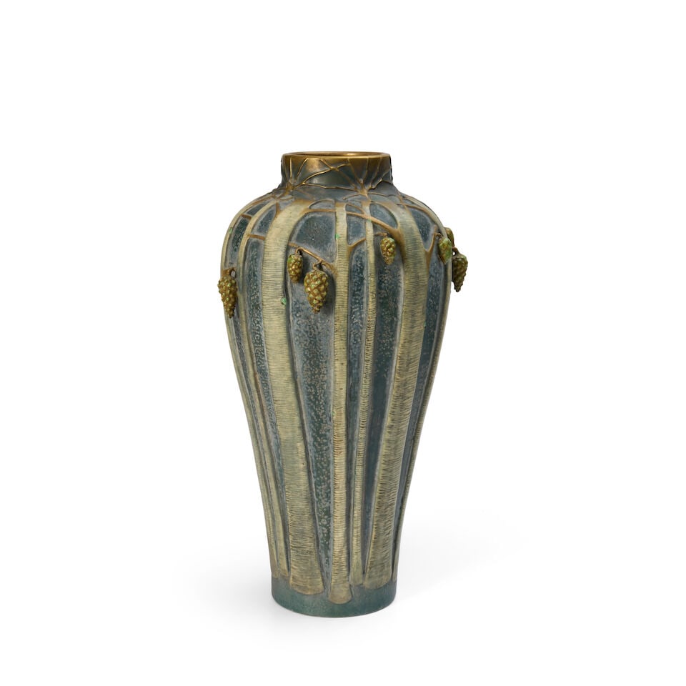 PAUL DACHSEL KUNSTKERAMIK AMPHORA VASE Czech Republic, circa 1908, molded, glazed, and applied c... (1 of 4)