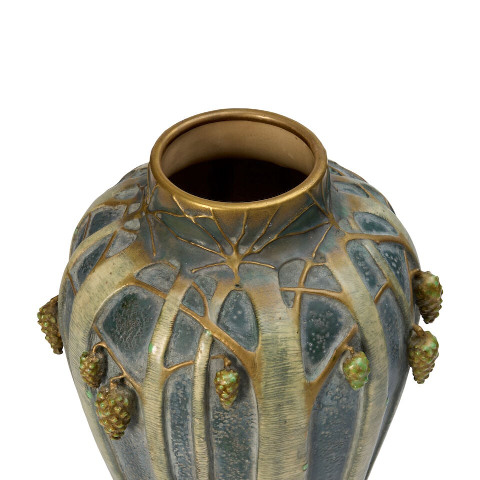 PAUL DACHSEL KUNSTKERAMIK AMPHORA VASE Czech Republic, circa 1908, molded, glazed, and applied c... - 3