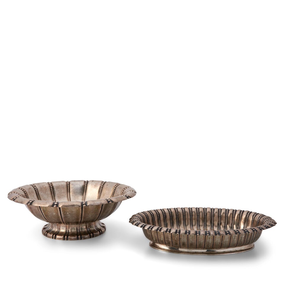 TWO BRUCKMANN & SOHNE BOWLS Heilbronn, Germany, circa 1910, .800 silver, both with impressed sta...: TWO BRUCKMANN & SOHNE BOWLS Heilbronn, Germany, circa 1910, .800 silver, both with impressed stamp marks '800,' crescent moon and crown mark, and eagle mark, oval, model number 12758, ht. 2 1/4, wd. 1