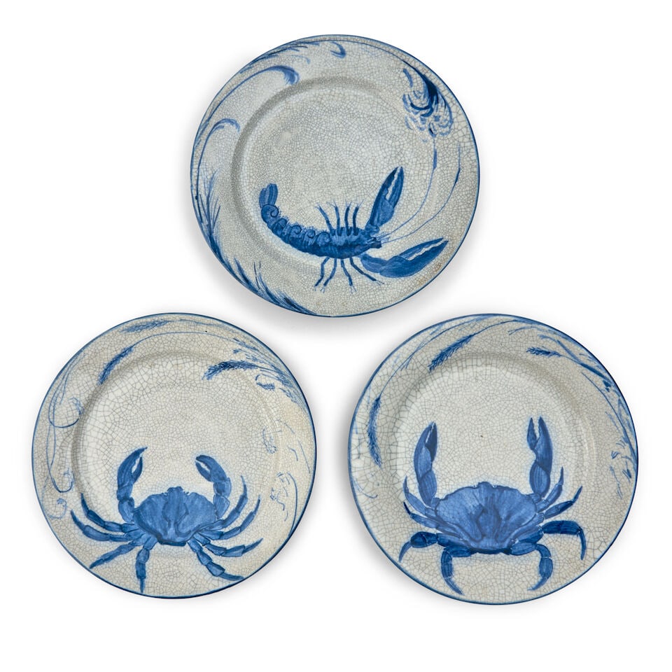 THREE DEDHAM POTTERY 'LOBSTER' AND 'CRAB' PATTERN PLATES Dedham, Massachusetts, 1896-1927, two p... (1 of 3)