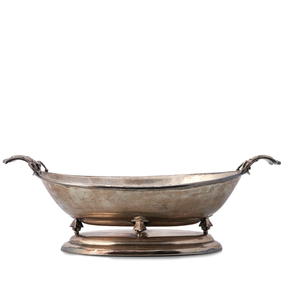 M.H. WILKENS & SOHNE ART NOUVEAU BOWL Bremen, Germany, 1904, .800 silver, impressed stamp marks ...: M.H. WILKENS & SOHNE ART NOUVEAU BOWL Bremen, Germany, 1904, .800 silver, impressed stamp marks '800' crescent moon and crown mark, 'screw press' maker's mark, and '155587' for 1904, ht. 6 1/4, handle