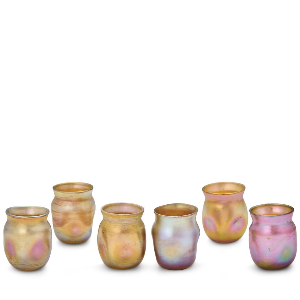 SIX TIFFANY STUDIOS FAVRILE GLASS TOOTHPICK HOLDERS New York, New York, circa 1900, blown Favril... (1 of 3)