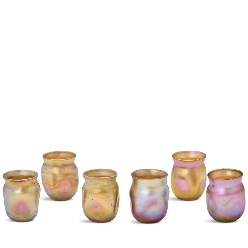 SIX TIFFANY STUDIOS FAVRILE GLASS TOOTHPICK HOLDERS New York, New York, circa 1900, blown Favril... - 3