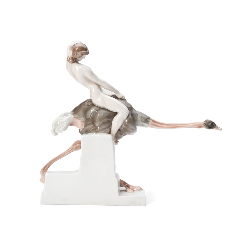FERDINAND LIEBERMANN (1883-1941) FOR ROSENTHAL 'OSTRICH RIDE' Germany, circa 1925, glazed cerami... - 3