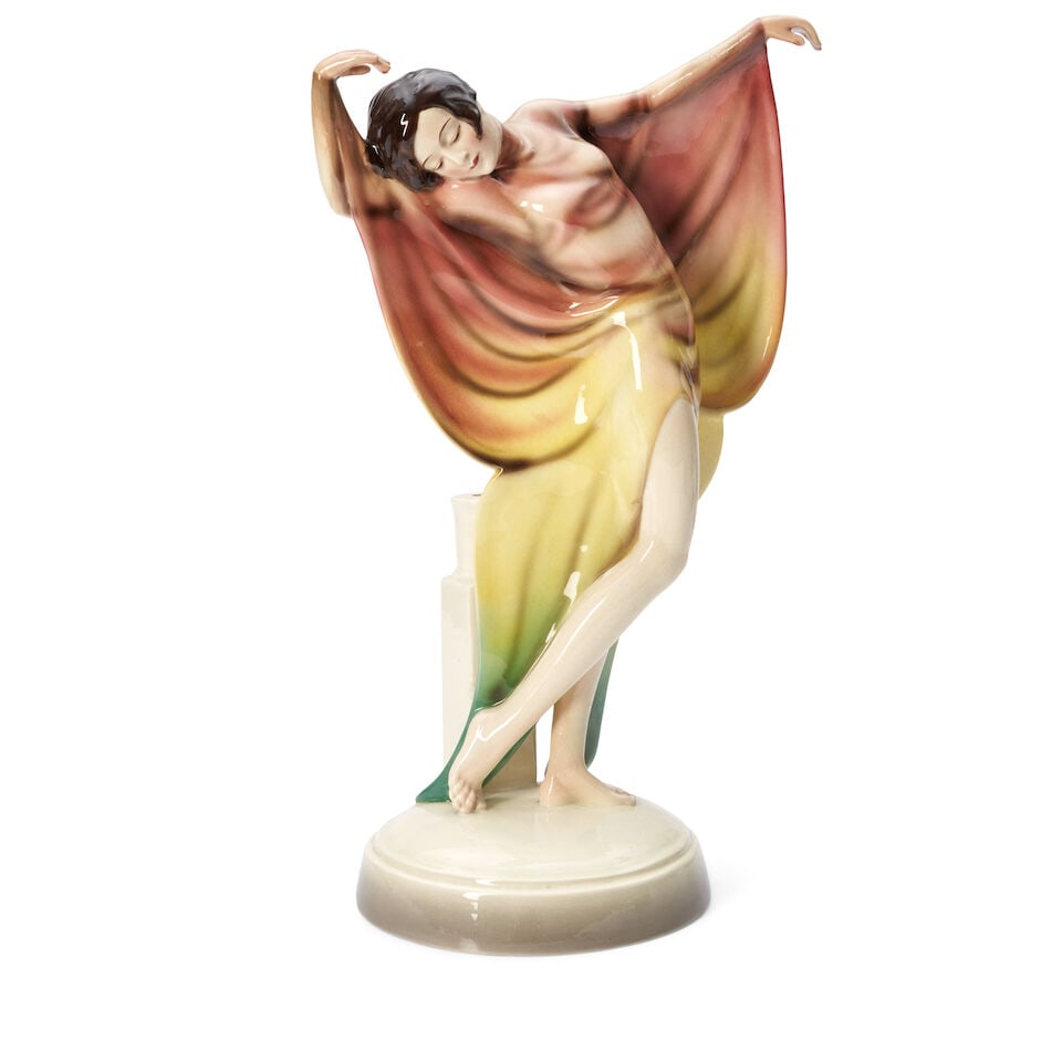 JOSEF LORENZL (1892-1950) FOR GOLDSCHEIDER 'SPINNING BUTTERFLY DANCER' Vienna, Austria, circa 19... (1 of 4)