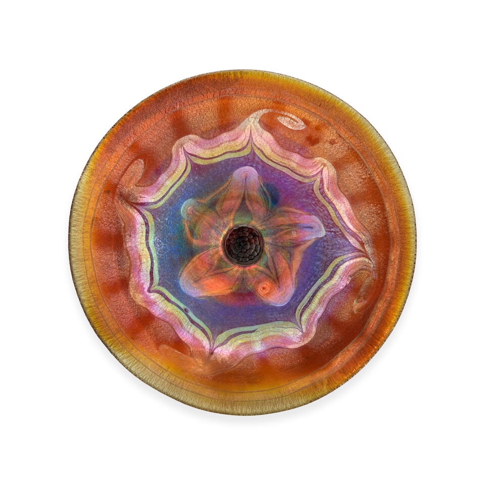 TIFFANY STUDIOS FAVRILE GLASS PLAQUE New York, New York, circa 1905, blown glass, Tiffany paper ... (1 of 3)