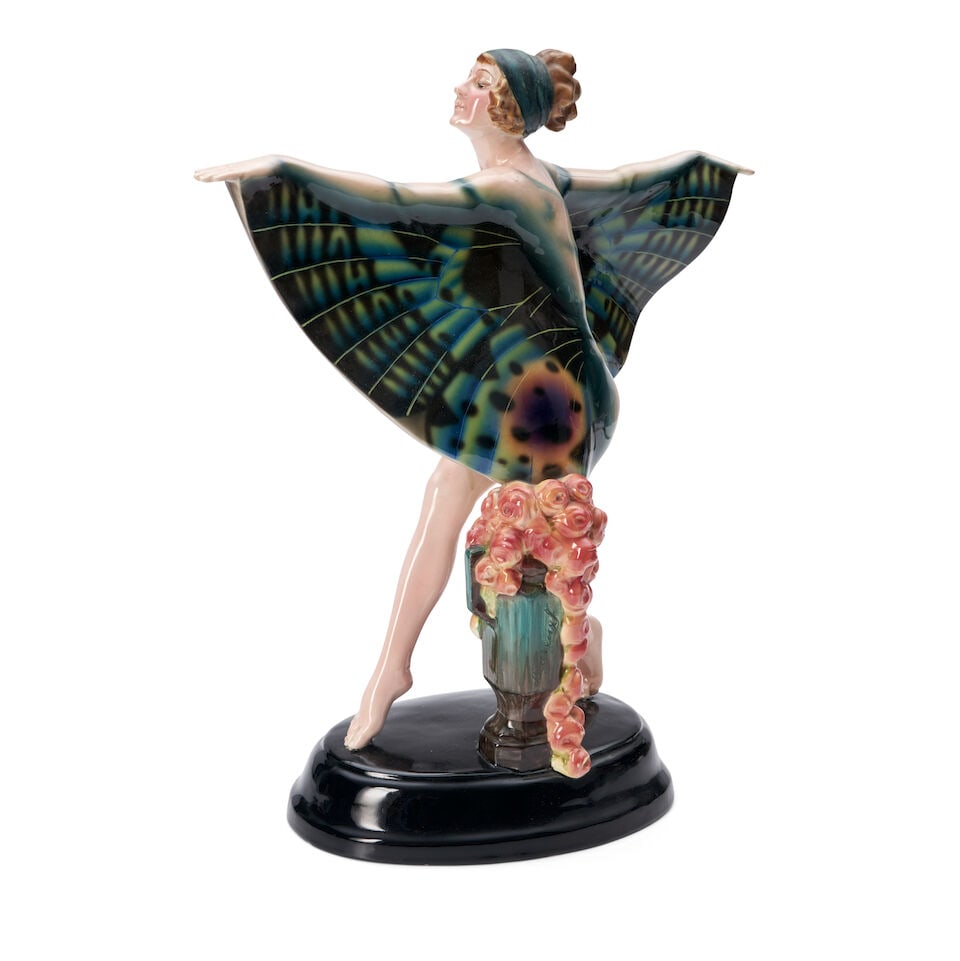 JOSEF LORENZL (1892-1950) FOR GOLDSCHEIDER 'BUTTERFLY DANCER' Vienna, Austria, circa 1925, polyc... - 3