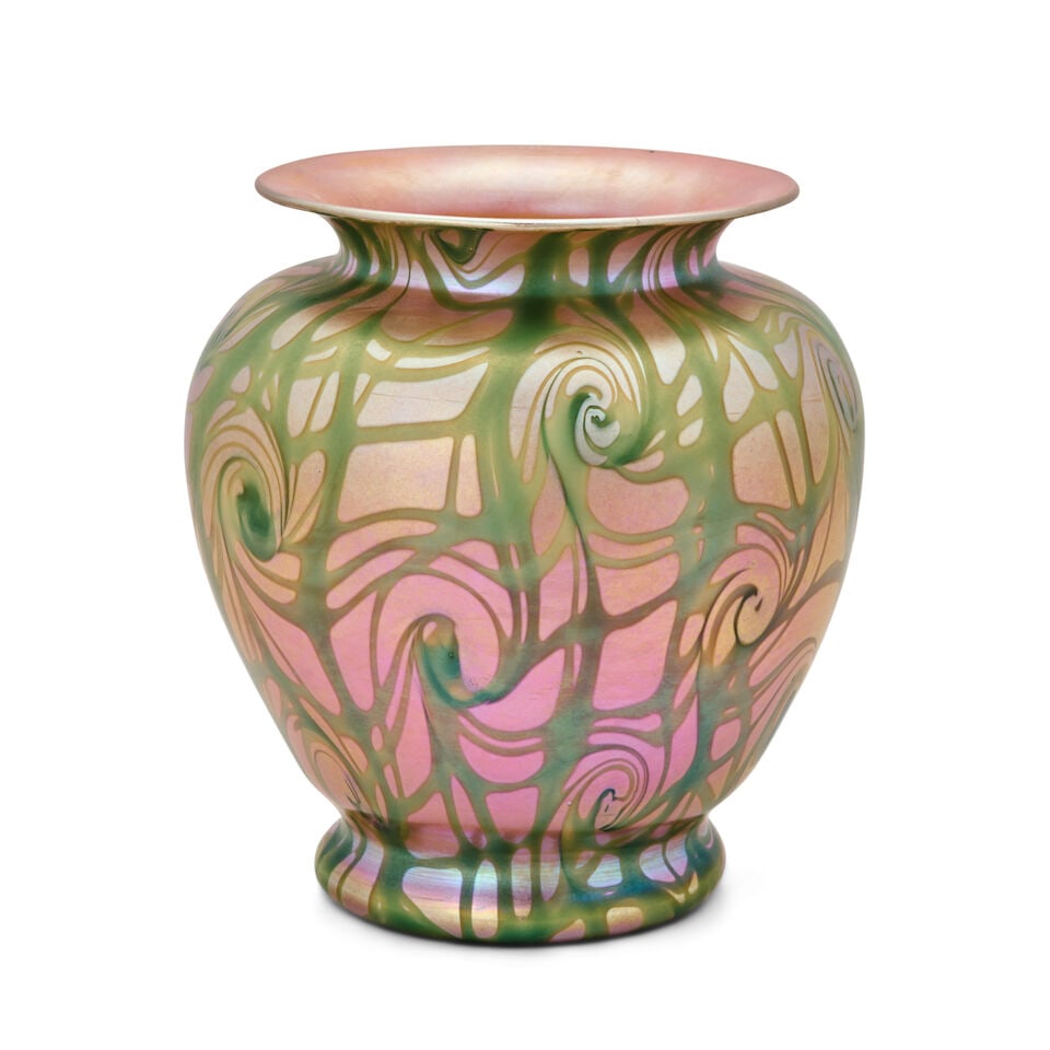 VICTOR DURAND JR. (1870-1931) 'KING TUT' VASE Millville, New Jersey, circa 1930, blown glass, ma... (1 of 4)