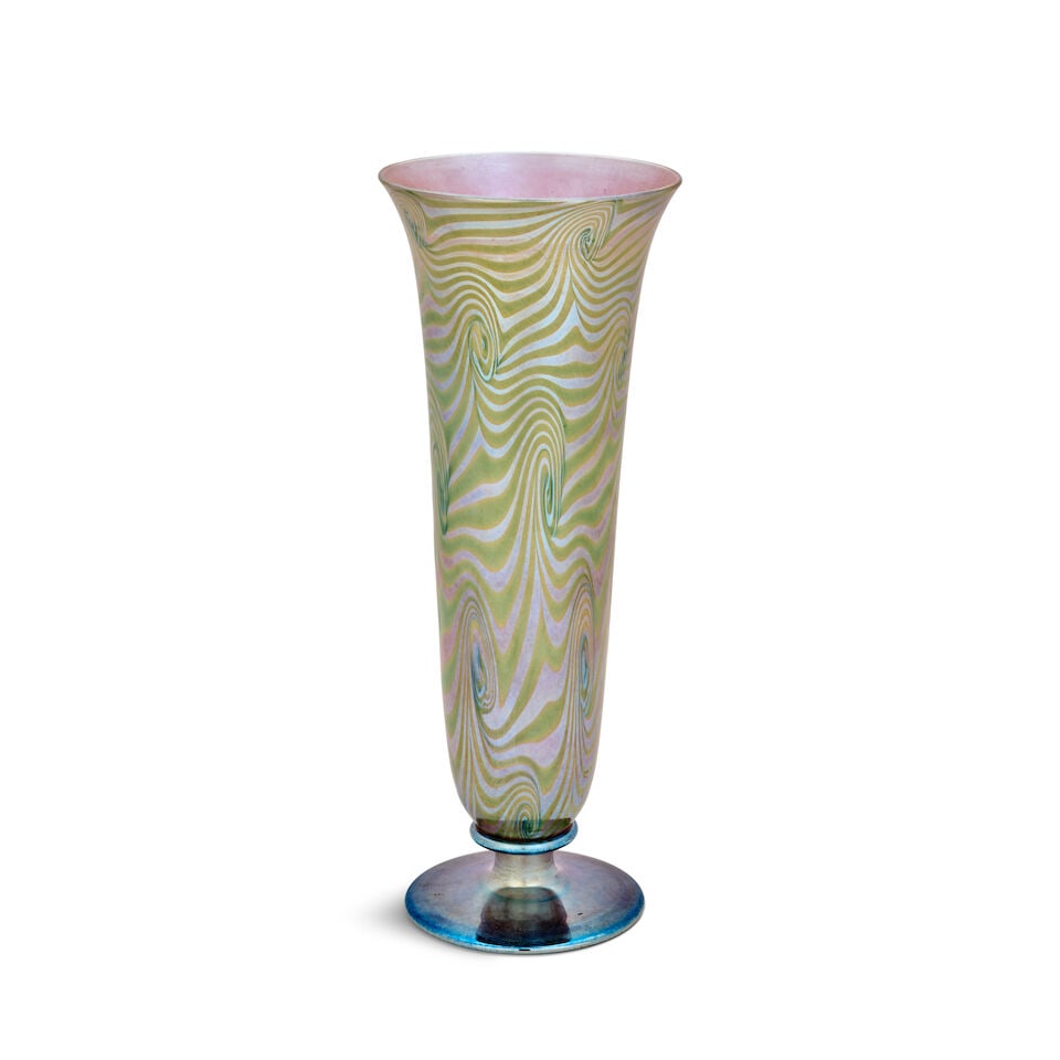 VICTOR DURAND JR. (1870-1931) 'KING TUT' VASE Millville, New Jersey, circa 1930, blown glass, ma...: VICTOR DURAND JR. (1870-1931) 'KING TUT' VASE Millville, New Jersey, circa 1930, blown glass, mark 'V Durand 20120 14,' ht. 14 in. For further information on this lot please visit Bonhams.com For furt