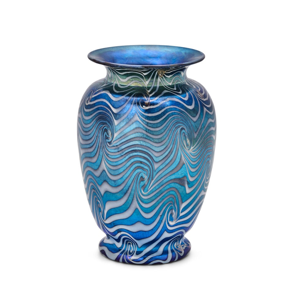VICTOR DURAND JR. (1870-1931) 'KING TUT' VASE Millville, New Jersey, circa 1930, blown glass, po... (1 of 4)