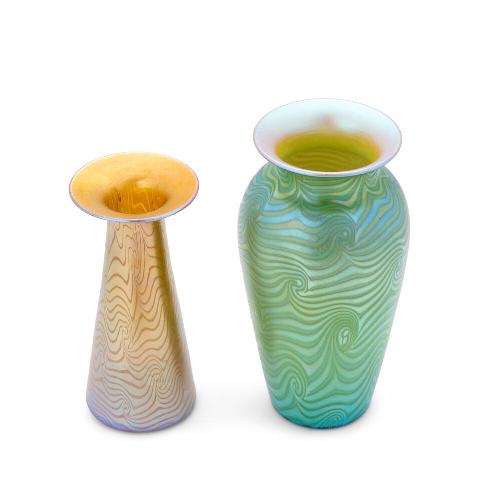 TWO VICTOR DURAND JR. (1870-1931) 'KING TUT' VASES Millville, New Jersey, circa 1930, blown glas... - 4