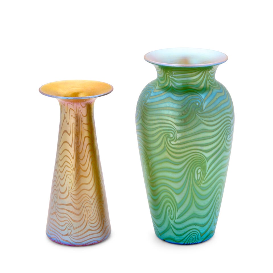 TWO VICTOR DURAND JR. (1870-1931) 'KING TUT' VASES Millville, New Jersey, circa 1930, blown glas... - 5