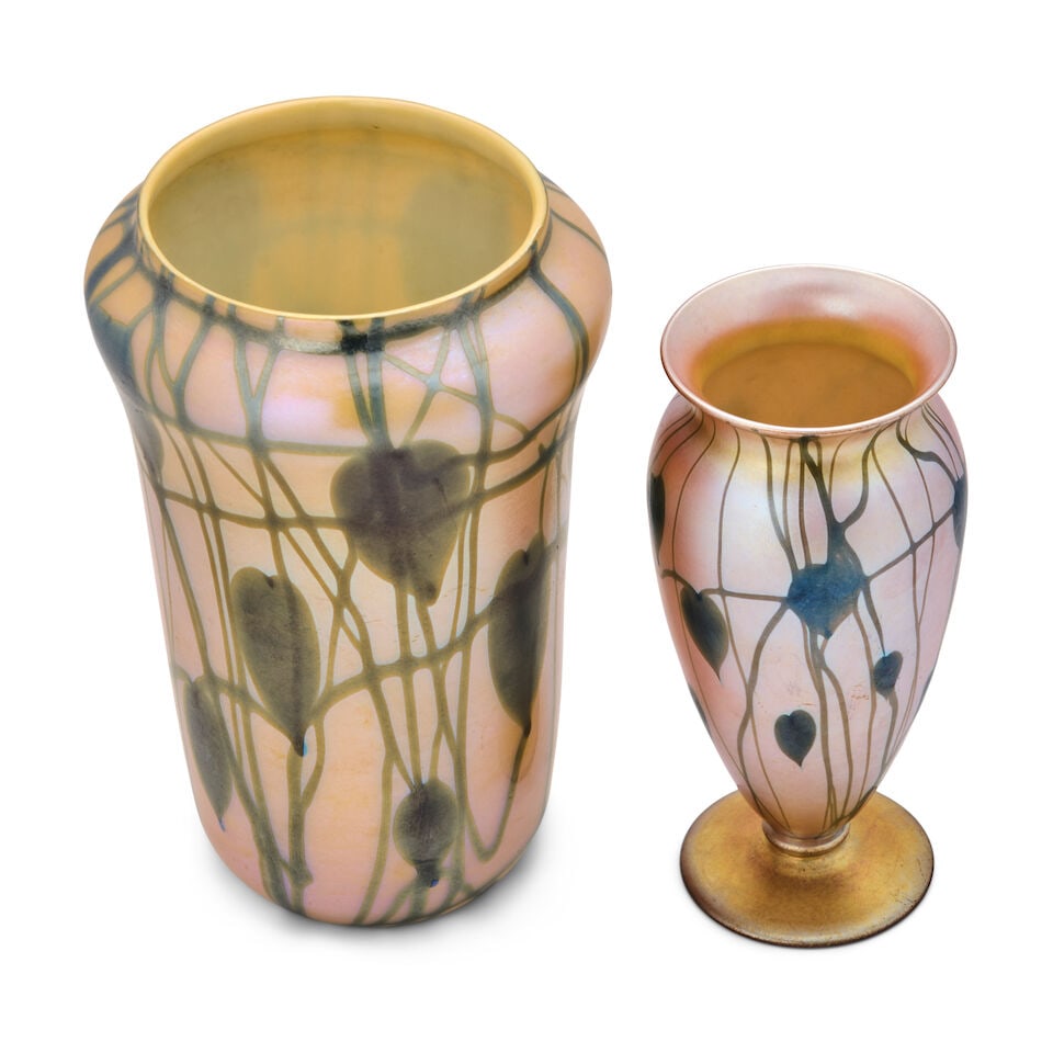 TWO VICTOR DURAND JR. (1870-1931) 'HEART AND VINE' VASES Millville, New Jersey, circa 1925, blow... - 4