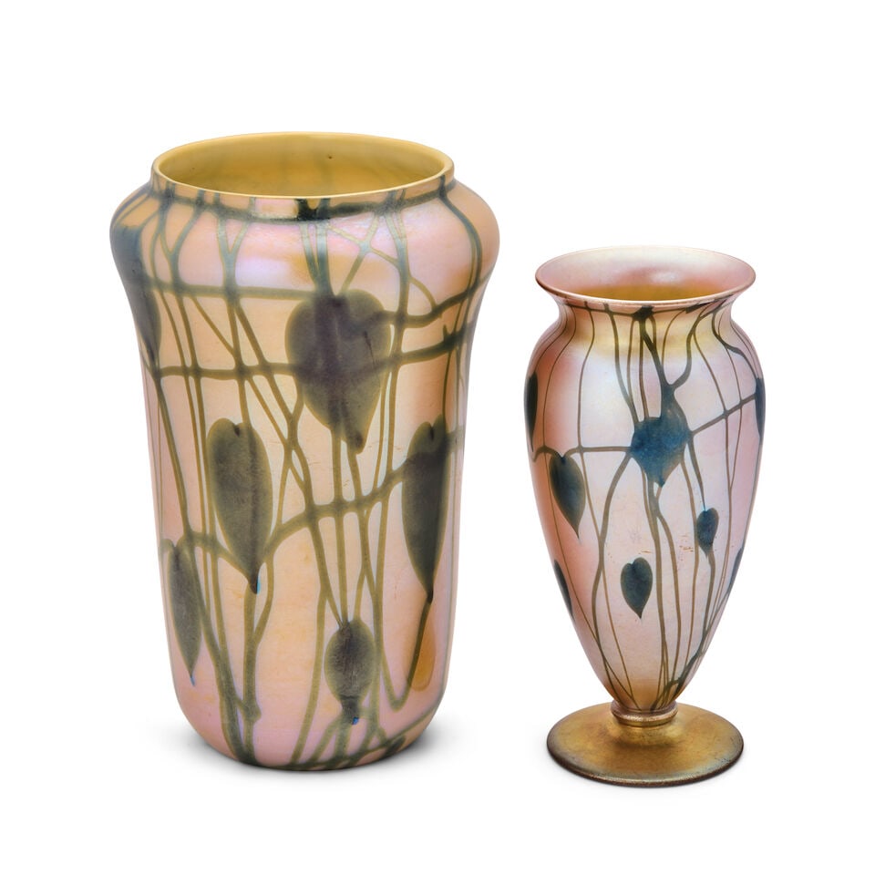 TWO VICTOR DURAND JR. (1870-1931) 'HEART AND VINE' VASES Millville, New Jersey, circa 1925, blow... - 5
