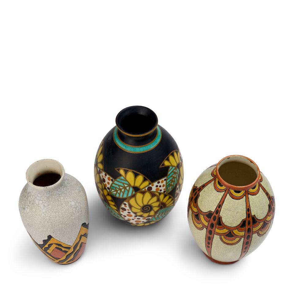 THREE BOCH FRERES KERAMIS VASES Belgium, early 20th century, glazed earthenware, each numbered, ... - 2