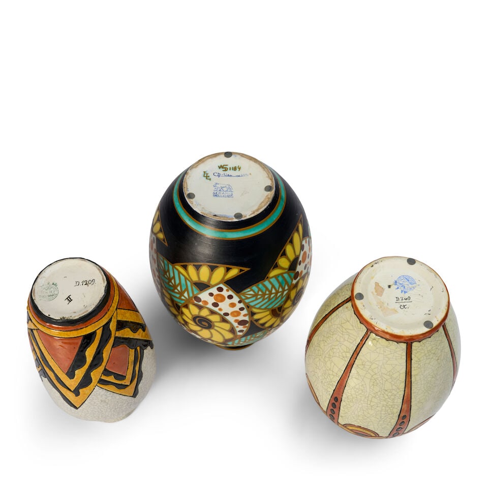 THREE BOCH FRERES KERAMIS VASES Belgium, early 20th century, glazed earthenware, each numbered, ... - 3