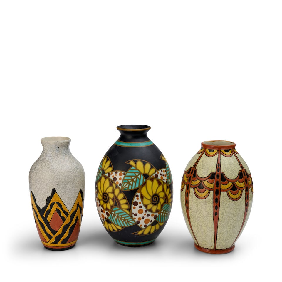 THREE BOCH FRERES KERAMIS VASES Belgium, early 20th century, glazed earthenware, each numbered, ... - 4