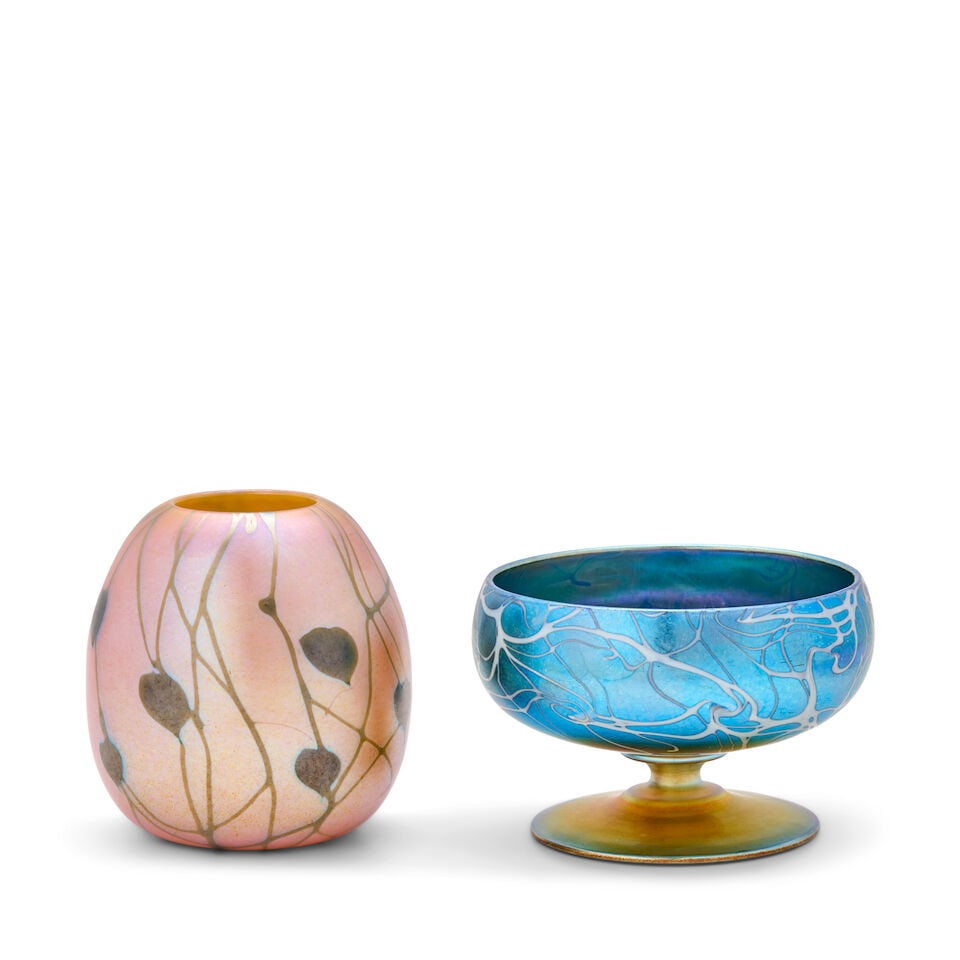 TWO VICTOR DURAND JR. (1870-1931) LUSTRE WARE VASES Millville, New Jersey, circa 1925, blown gla... - 4