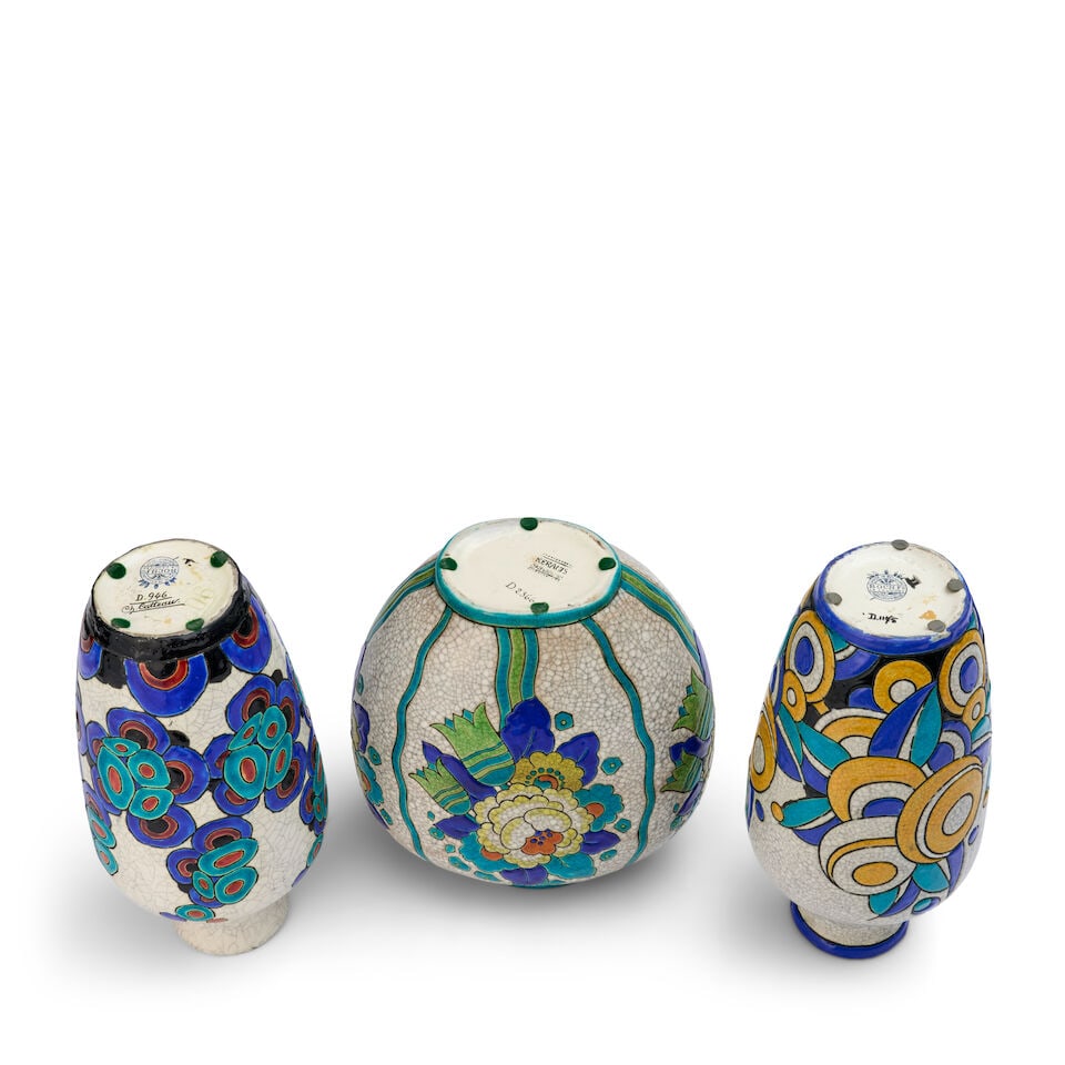 THREE BOCH FRERES KERAMIS VASES Belgium, early 20th century, glazed earthenware, each numbered, ... - 2