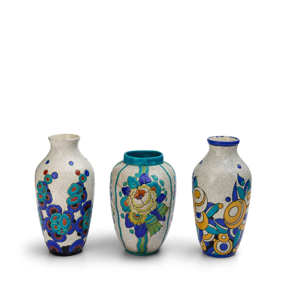 THREE BOCH FRERES KERAMIS VASES Belgium, early 20th century, glazed earthenware, each numbered, ... - 4