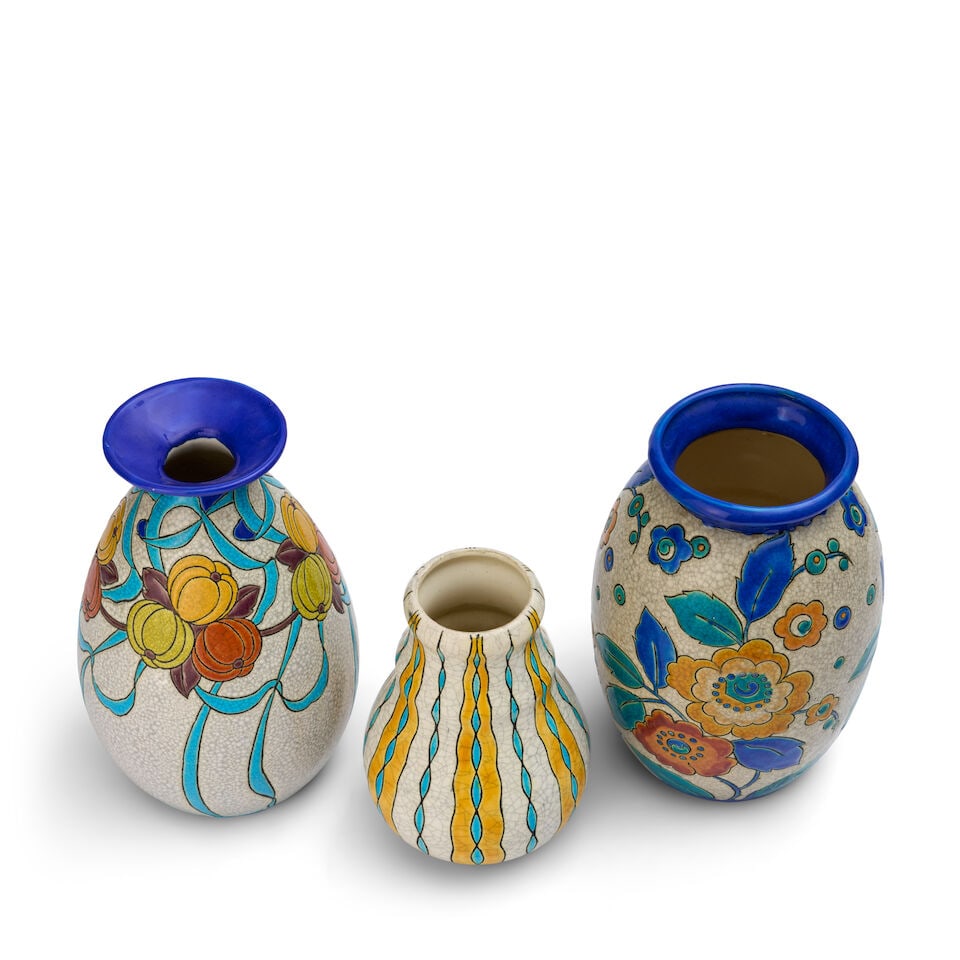 THREE BOCH FRERES KERAMIS VASES Belgium, early 20th century, glazed earthenware, each numbered, ... - 3