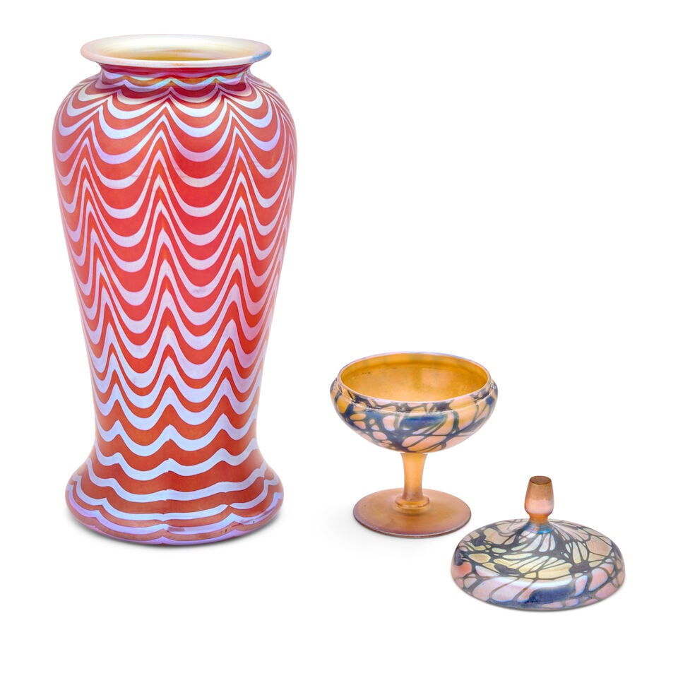 EMIL LARSON (1879-1970) FOR DURAND VASE AND A 'HEARTS AND VINE' COVERED COMPOTE Millville, New ... - 3