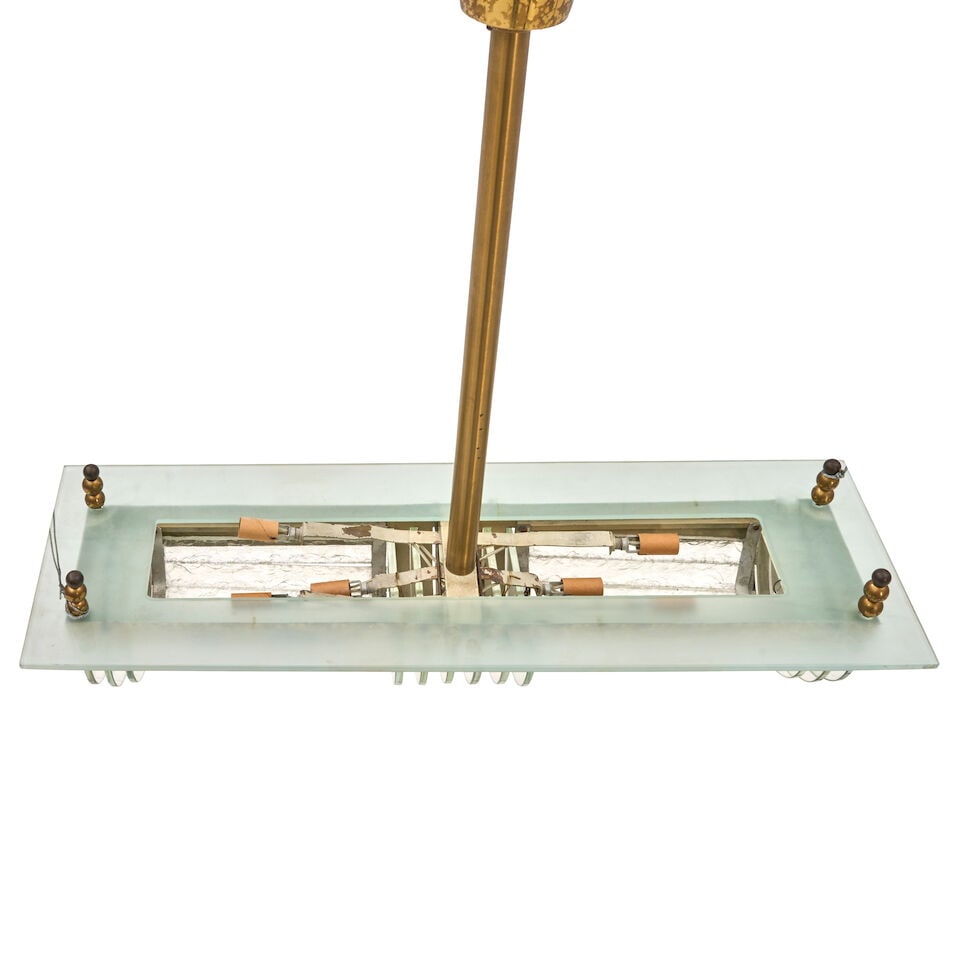 GENET ET MICHON ART DECO CEILING FIXTURE France, circa 1930, acid-etched brass, frosted, polishe... - 2