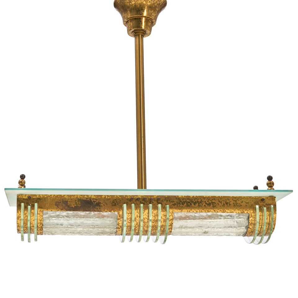 GENET ET MICHON ART DECO CEILING FIXTURE France, circa 1930, acid-etched brass, frosted, polishe... - 3