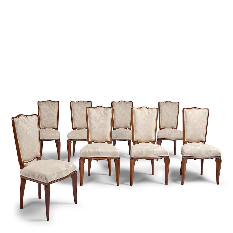 ANDRÉ ARBUS (1903-1969) DINING SUITE France, circa 1938, rosewood, mahogany, brass, upholst... - 2