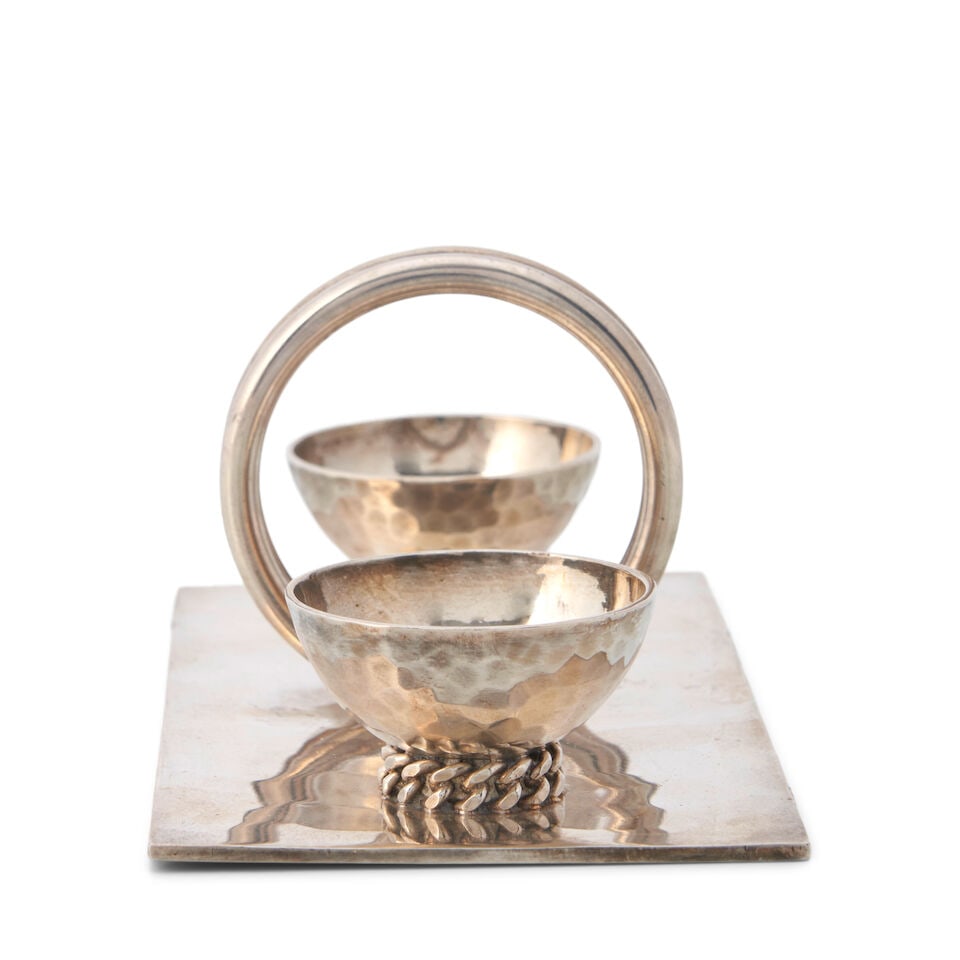 JEAN DESPRES (1889-1980) DOUBLE SALT CELLAR France, circa 1925, silverplate, with stamped hallma... - 3