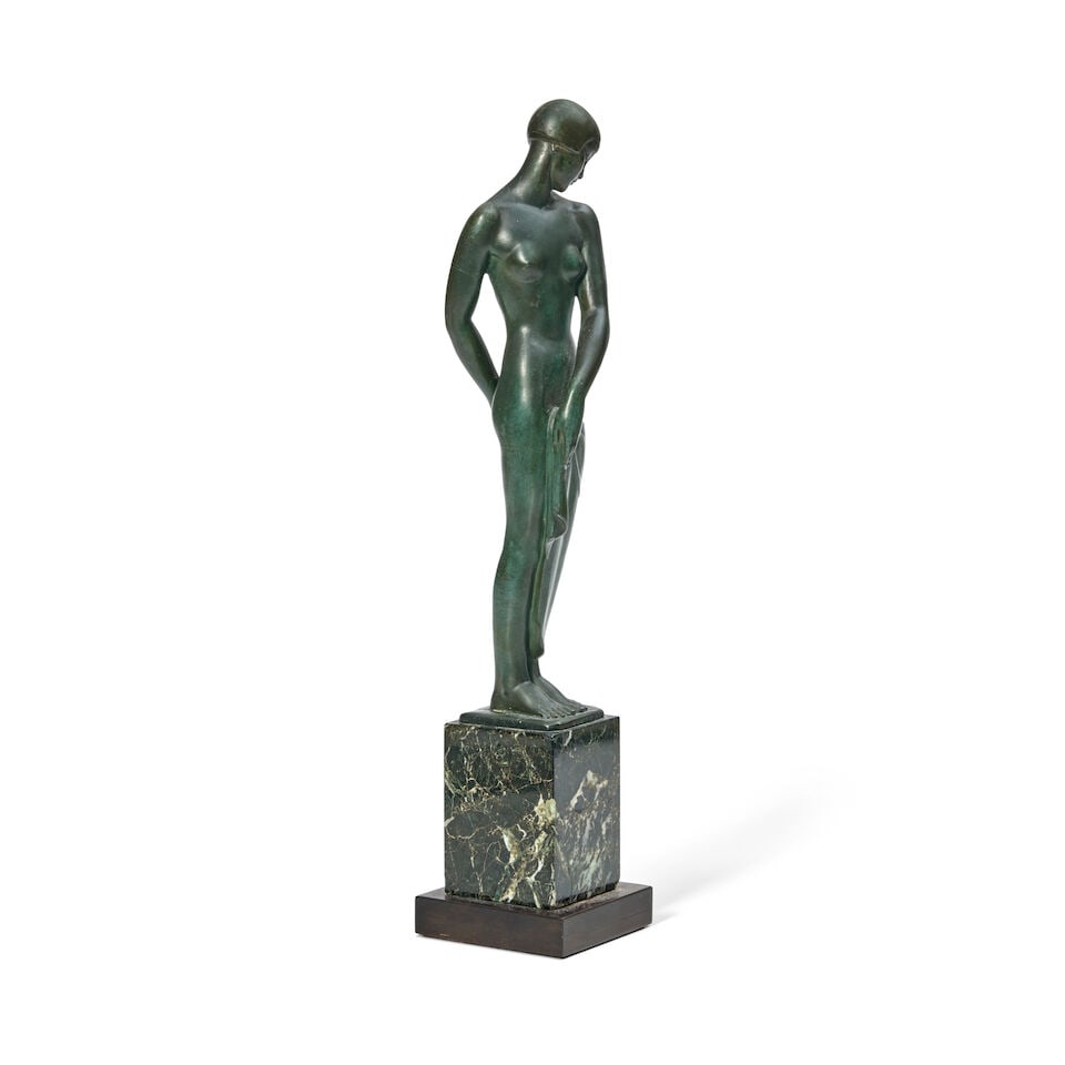 PIERRE LE FAGUAYS (1892-1962) 'ONDINE' SCULPTURE France, designed circa 1925, patinated metal, m... - 4