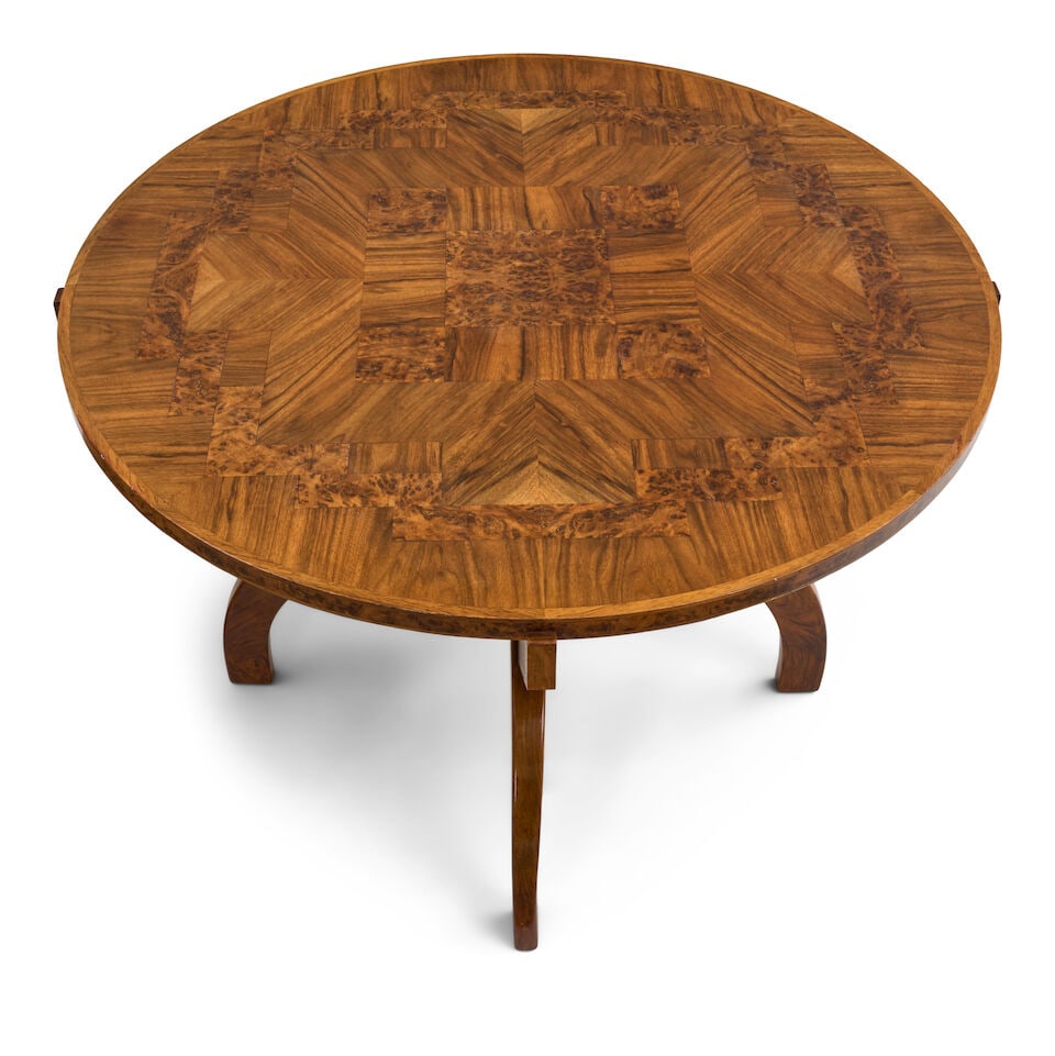 FRENCH ART DECO MARQUETRY CENTER TABLE circa 1940, walnut, walnut veneer, burlwood and other ven... - 2