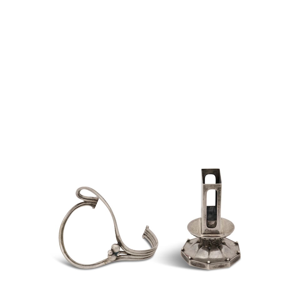 TWO GEORG JENSEN TABLE ITEMS Denmark, sterling silver, matchbox holder, 1925-1932, impressed sta... - 3