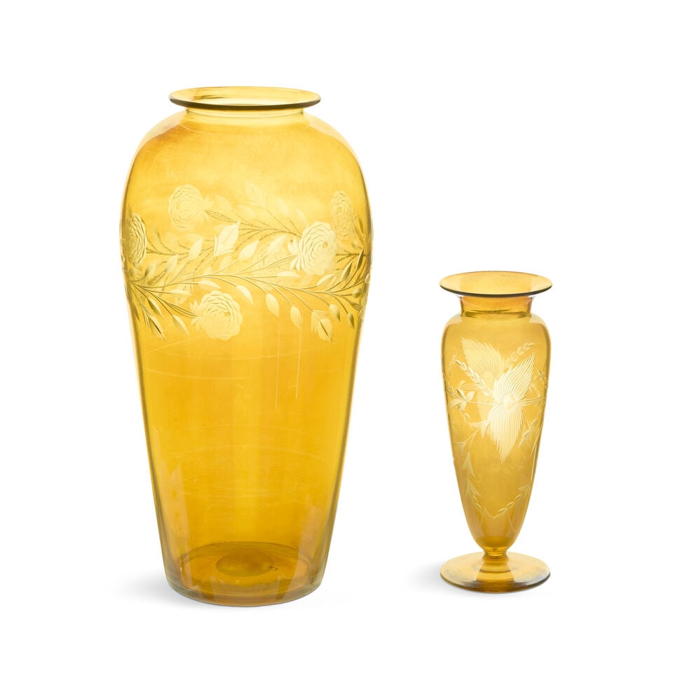 TWO VICTOR DURAND JR. (1870-1931) CUT GLASS VASES Millville, New Jersey, circa 1925, handblown a... - 3