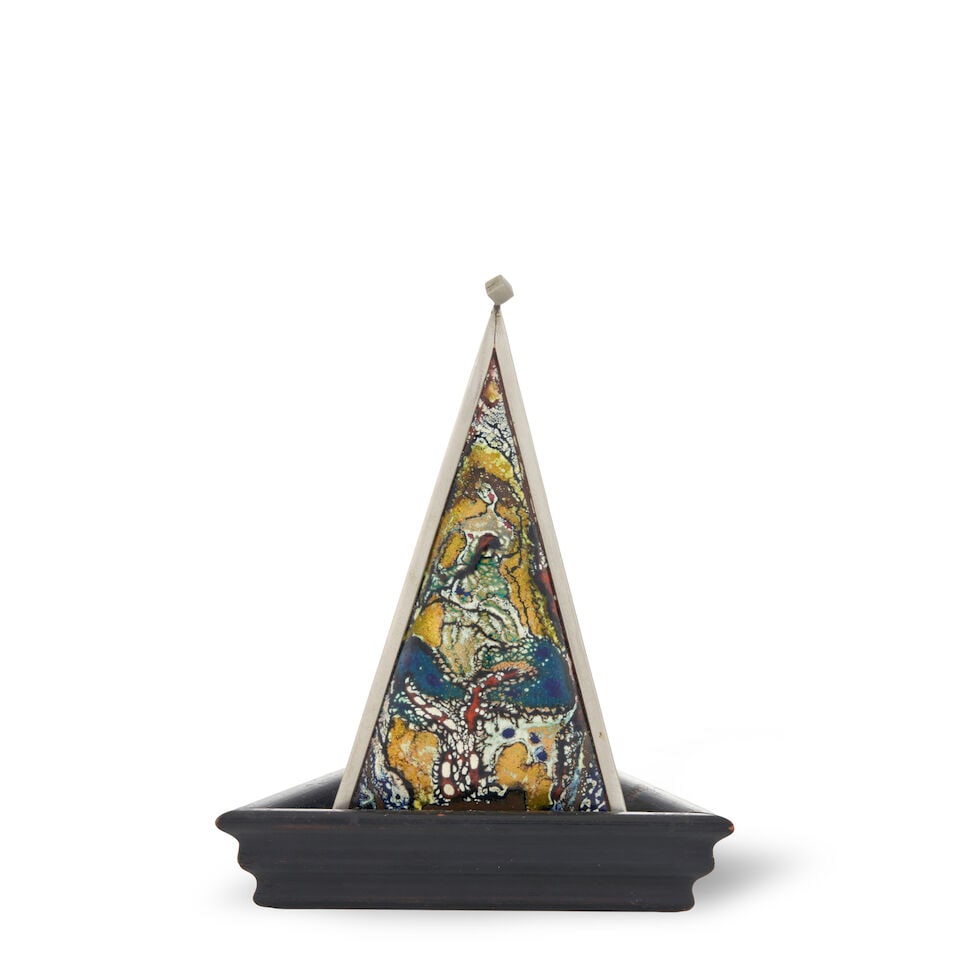 VIENNA SECESSIONIST ENAMEL SCULPTURE Austria, circa 1920, enamels on copper, silver plate, eboni... - 4