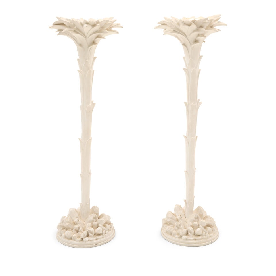 PAIR OF EDWARD KRUMPE INC. SERGE ROCHE-STYLE PALM TREE TORCHIERES New York, New York, circa 1965... (1 of 1)