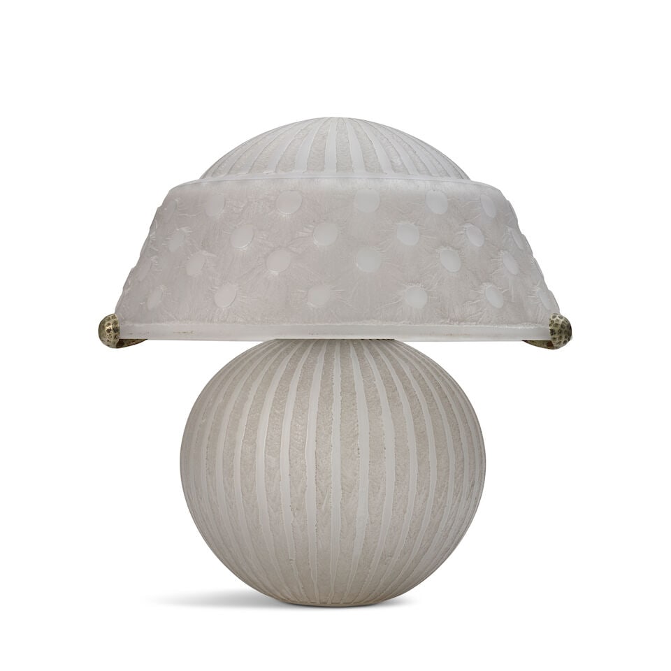 DAUM NANCY ART DECO TABLE LAMP Nancy, France, circa 1925, acid-etched glass, shade and base both... (1 of 5)