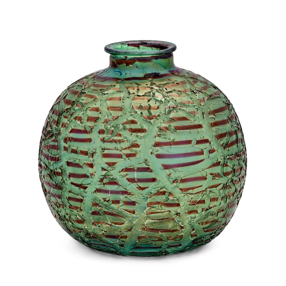 VICTOR DURAND JR. (1870-1931) 'MOORISH CRACKLE' VASE Millville, New Jersey, circa 1925, blown gl... (1 of 4)