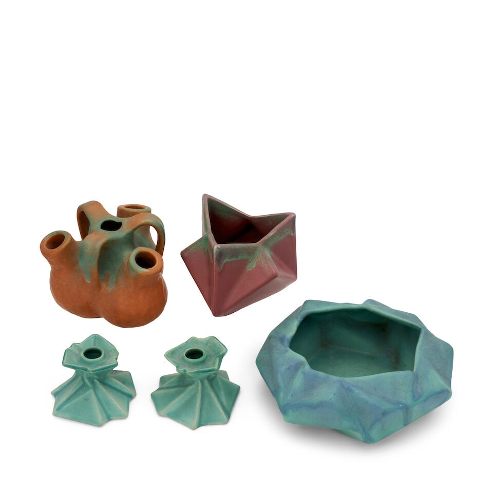 FIVE REUBEN HALEY (1872-1933) FOR MUNCIE POTTERY 'RUBA ROMBIC' AND 'AORTA' TABLE ITEMS Muncie, I... (1 of 7)