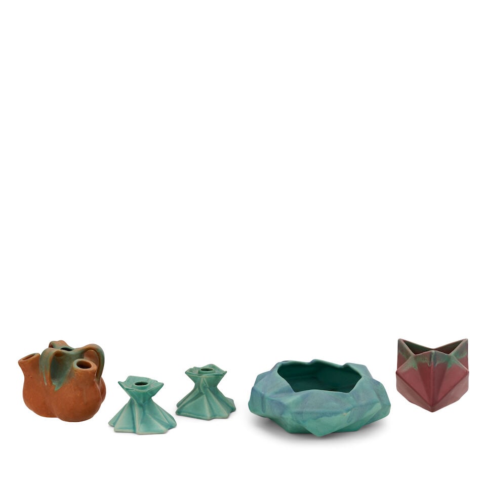 FIVE REUBEN HALEY (1872-1933) FOR MUNCIE POTTERY 'RUBA ROMBIC' AND 'AORTA' TABLE ITEMS Muncie, I... - 5