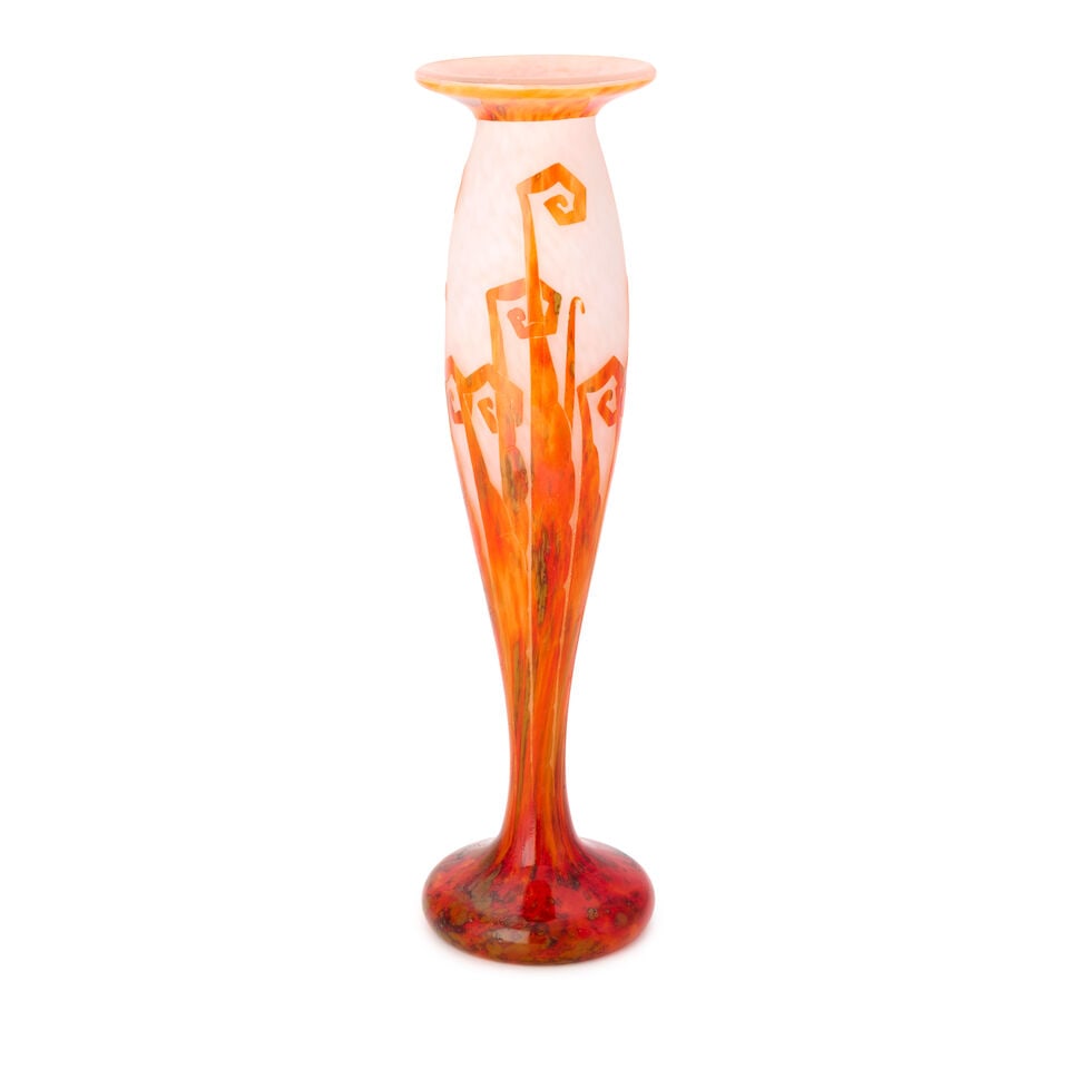CHARLES SCHNEIDER (1881-1953) 'FOUGERES' VASE France, circa 1928, acid-cut cameo glass, incised ...: CHARLES SCHNEIDER (1881-1953) 'FOUGERES' VASE France, circa 1928, acid-cut cameo glass, incised marks 'Charder' and 'Le Verre Francais,' ht. 18 3/4 in. For further information on this lot please visit