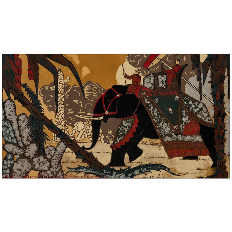 AFTER GASTON PRIOU 'PARADE DES ELEPHANTS' LACQUER PANEL France, dated 1935, lacquer on board, de... (1 of 3)