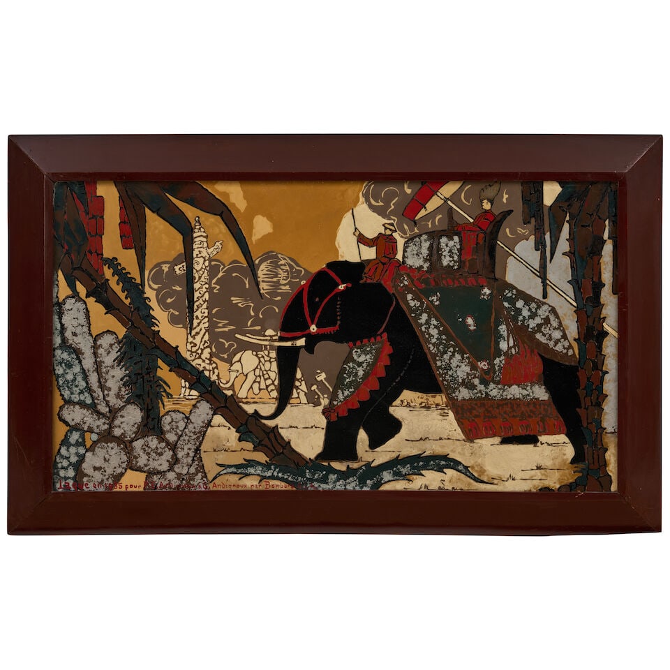 AFTER GASTON PRIOU 'PARADE DES ELEPHANTS' LACQUER PANEL France, dated 1935, lacquer on board, de... - 3