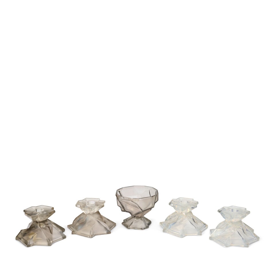 TWO PAIRS OF REUBEN HALEY (1872-1933) FOR CONSOLIDATED LAMP AND GLASS CO. 'RUBA ROMBIC' CANDLEST... - 3