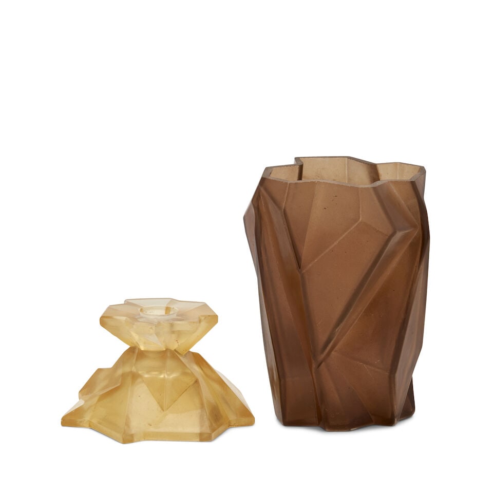 REUBEN HALEY (1872-1933) FOR CONSOLIDATED LAMP AND GLASS CO. 'RUBA ROMBIC' VASE AND CANDLESTICK ... (1 of 4)