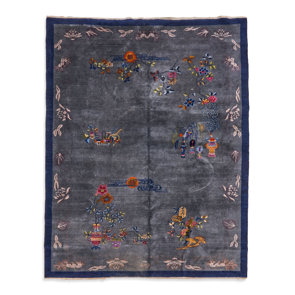 CHINESE ART DECO RUG circa 1930, unmarked, wool on cotton foundation, 11 ft. 9 in. x 8 ft. 11 in. (1 of 3)