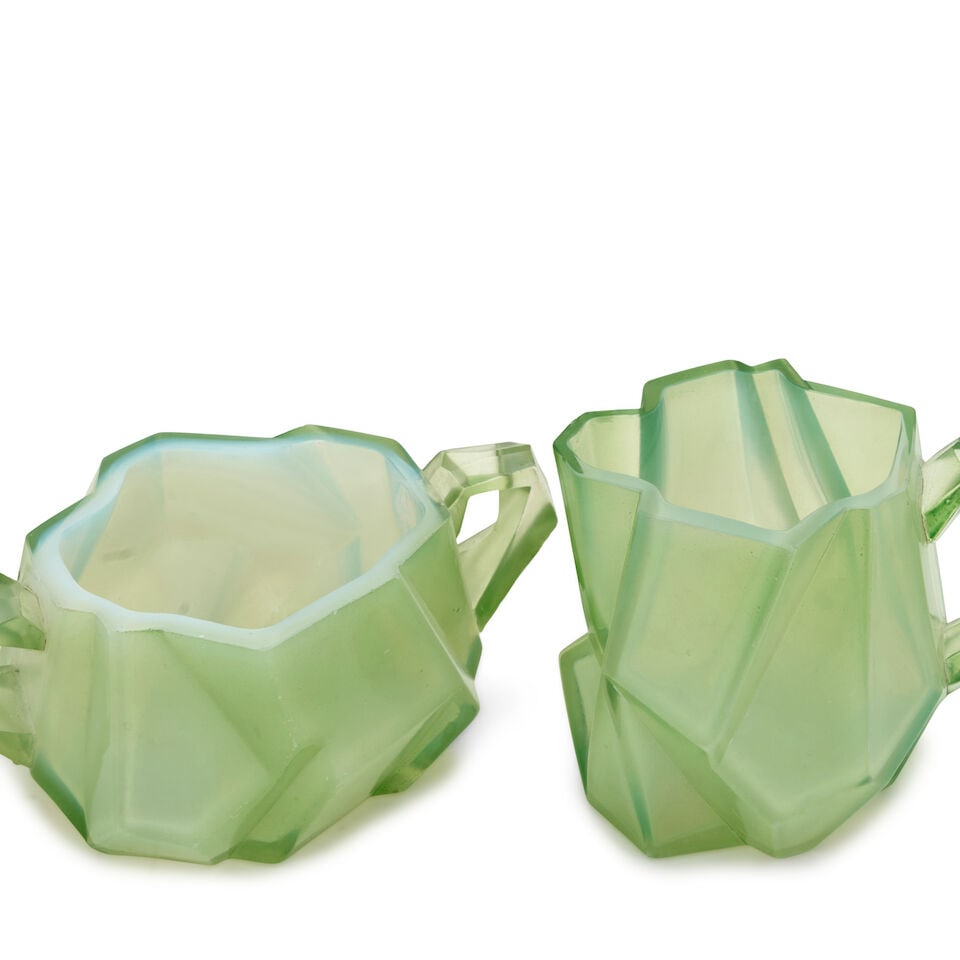 REUBEN HALEY (1872-1933) FOR CONSOLIDATED LAMP AND GLASS CO. 'RUBA ROMBIC' SUGAR AND CREAMER Cor... - 5
